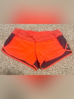Lululemon Speed Shorts | Red‑Orange w/ Grey Trim | Size 10 | 2.5” inseam